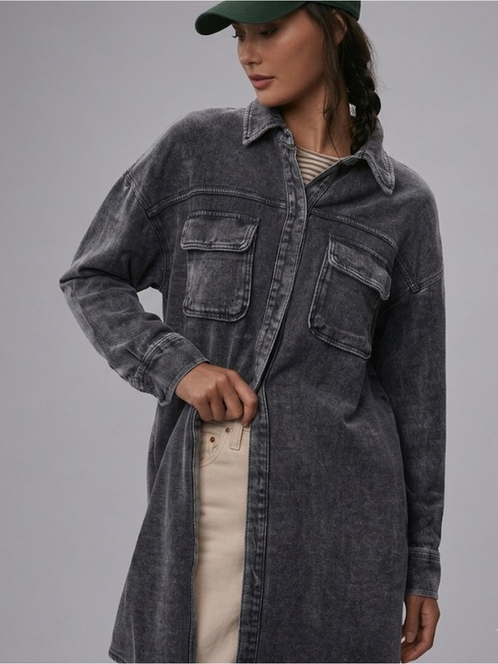 Pilcro Jackets & Blazers - Anthropologie Pilcro Dark WashedGray Ribbed Button-Up Oversized Shacket Jacket